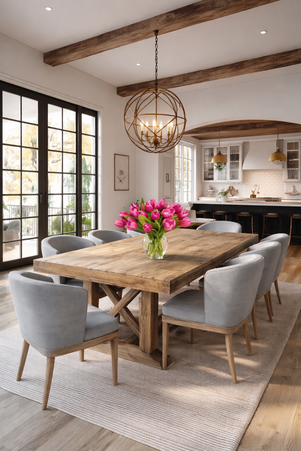 Garden Tulip bouquet as a dining table centerpiece